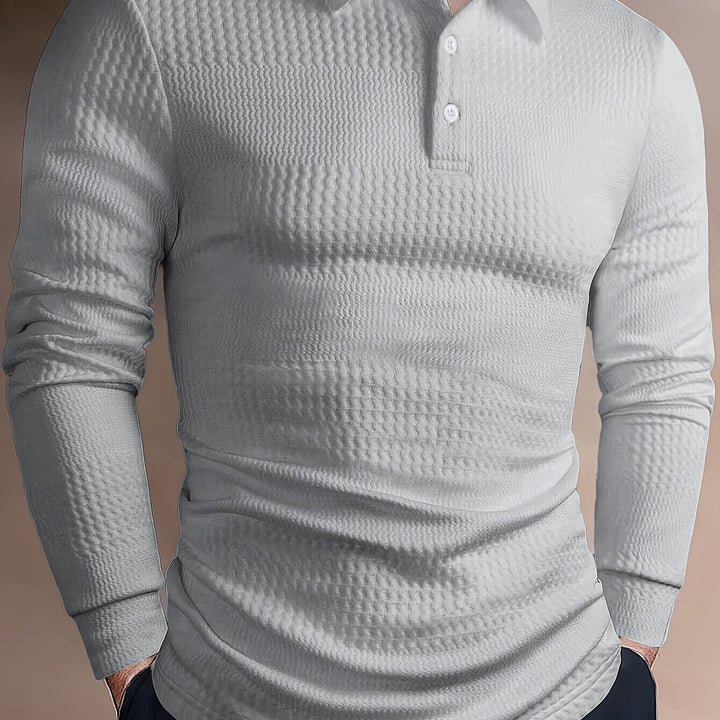 Men's Long Sleeve Polo | Slim Fit Shirt | Textured Finish | Smart Casual Style