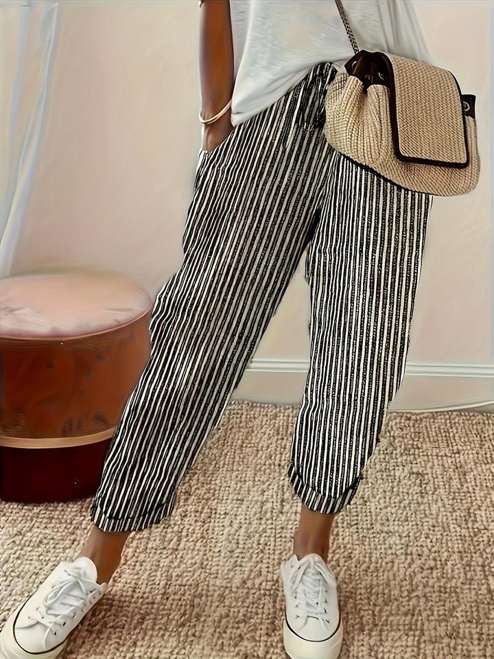 Women's Striped Jogger Pants with Cuffs at the Ankles | Casual Fit