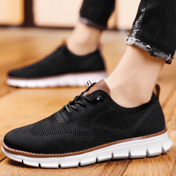 Men's Knit Sneakers Elastic Sole Lace-Up Closure | Casual Footwear