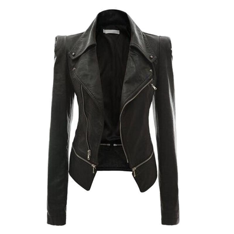 Damska kurtka motocyklowa slim fit z imitacji skóry