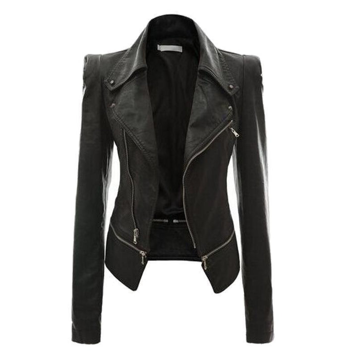 Damska kurtka motocyklowa slim fit z imitacji skóry