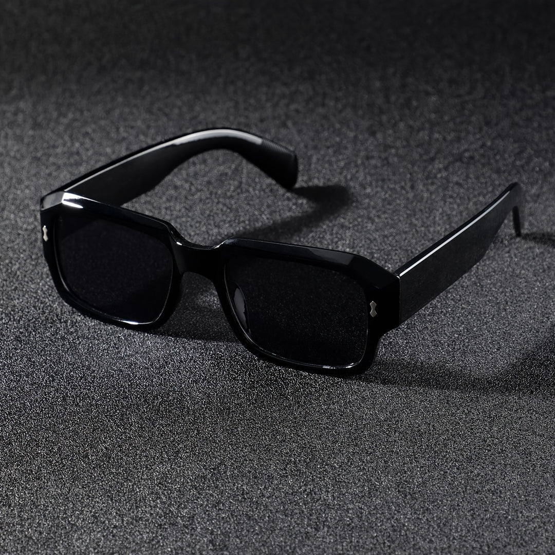 Men's Sunglasses Angular Rectangular Frame Distinctive Shape Wide Temples | Dark Lenses