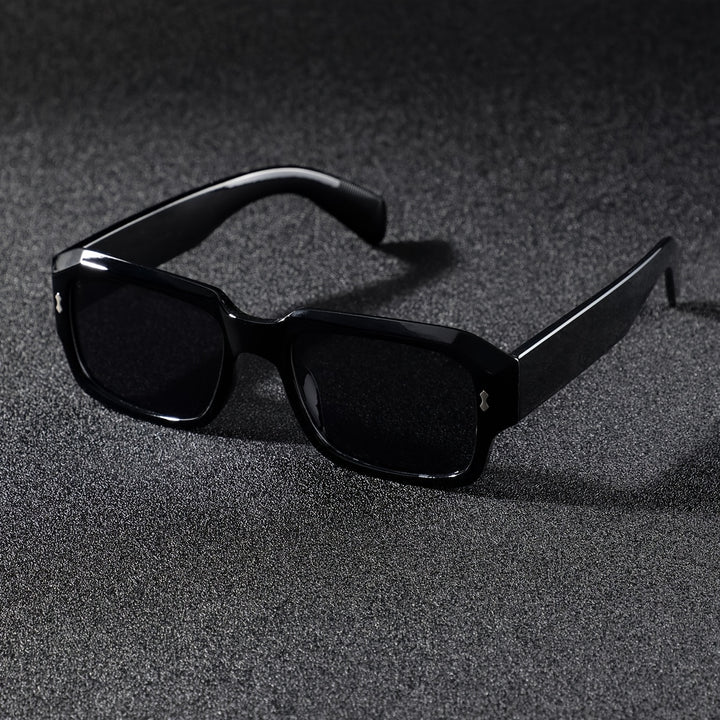 Men's Sunglasses Angular Rectangular Frame Distinctive Shape Wide Temples | Dark Lenses