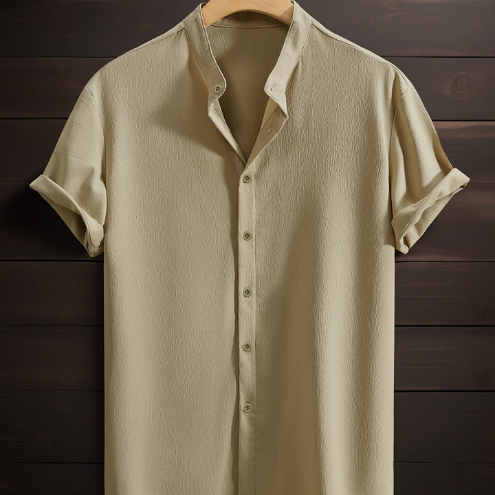 Men's Casual Shirt | Shirt with Stand Collar and Short Sleeves | Regular Fit | Relaxed Weekend Style