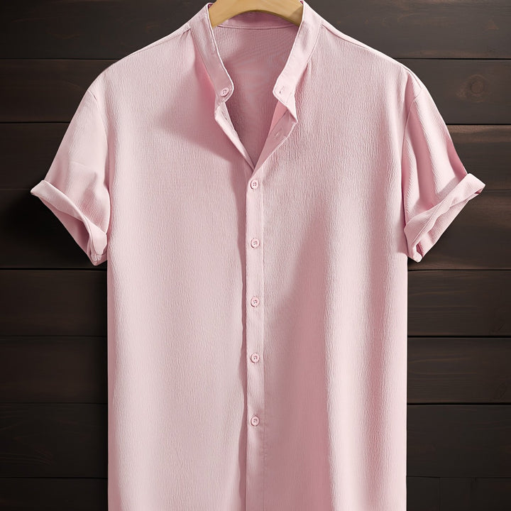 Men's Casual Shirt | Shirt with Stand Collar and Short Sleeves | Regular Fit | Relaxed Weekend Style