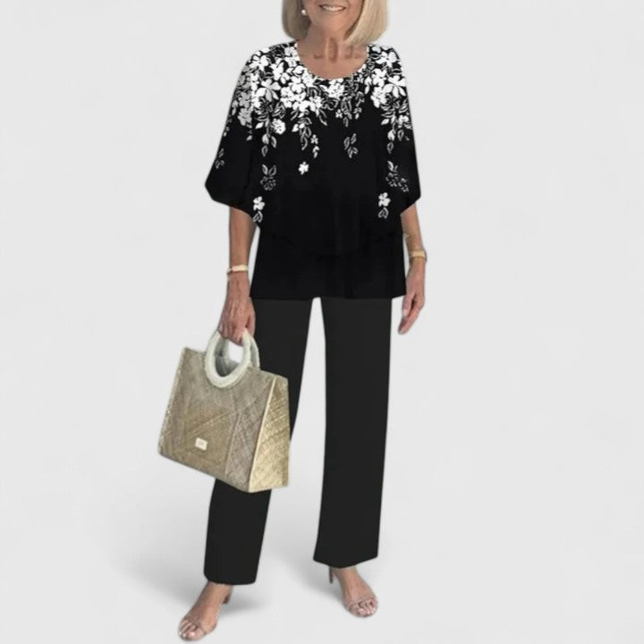 Mirella | Women's Loose-Fit Two-Piece Set with Blouse and Patterned Trousers