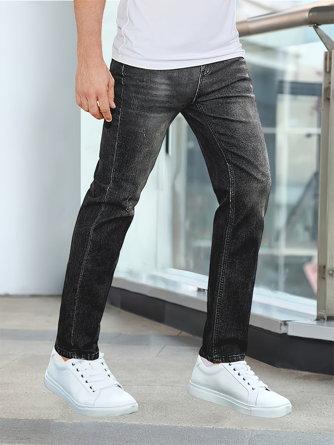 Męskie Jeansy Casual | Spodnie Regular Fit z Prostą Nogawką | Klasyczny Sprany Wygląd | Codzienny Styl
