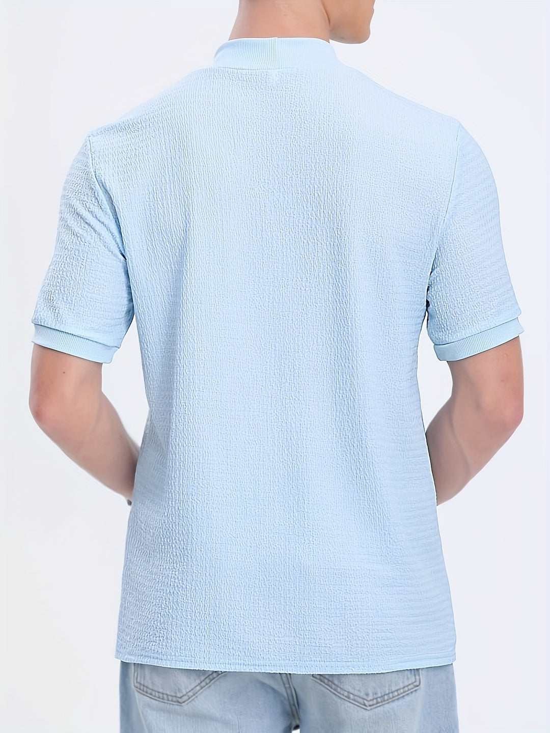 Męski T-Shirt | T-Shirt Skinny Fit z Wysokim Kołnierzem | Krótki Rękaw | Casualowy Styl na Co Dzień