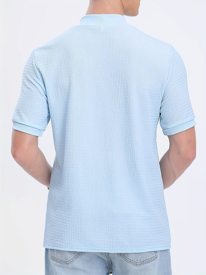 Męski T-Shirt | T-Shirt Skinny Fit z Wysokim Kołnierzem | Krótki Rękaw | Casualowy Styl na Co Dzień
