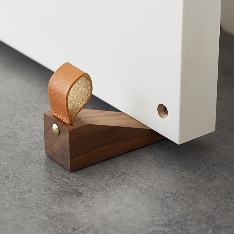 Wooden Door Stopper | Wedge Stopper with Eco-Leather Strap | Non-Slip