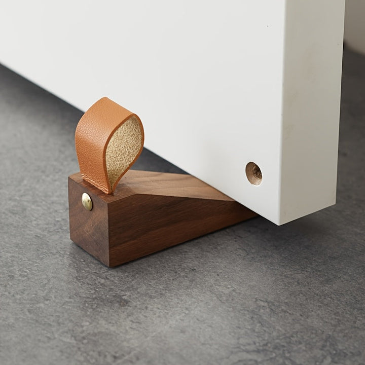 Wooden Door Stopper | Wedge Stopper with Eco-Leather Strap | Non-Slip
