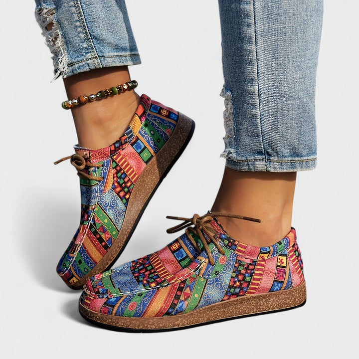 Seryphina | Women's Boho Lace-Up Sneakers with a Colorful Pattern, Round Toe, and Platform Sole