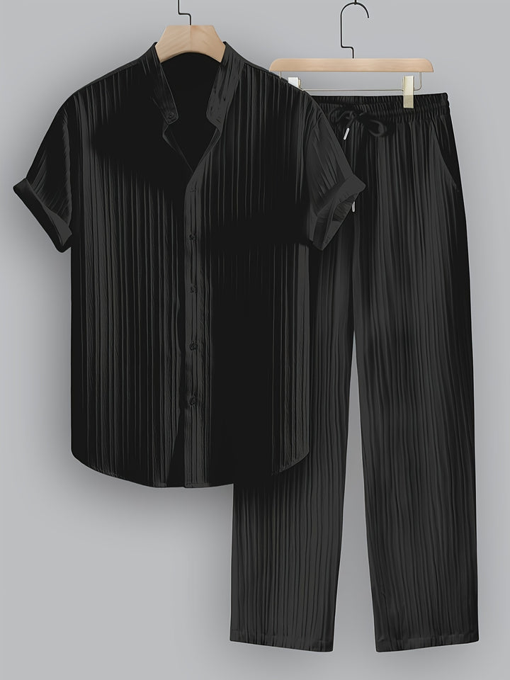 Men's Two-Piece Set | Shirt with Collar and Straight-Leg Pants | Fitted Outfit | Casual Everyday Style