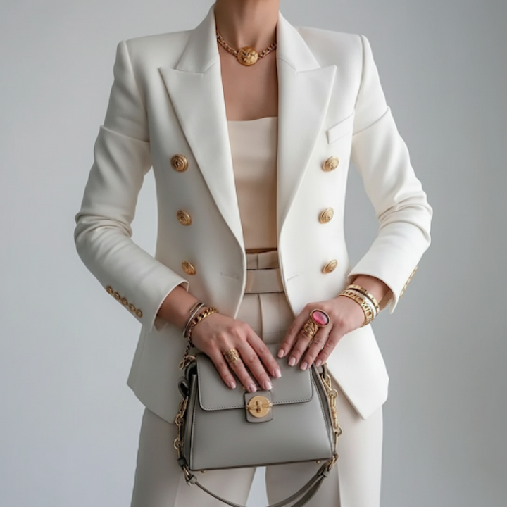 Women's Set with Double-Breasted Blazer and Straight-Leg Pants | Formal Outfit