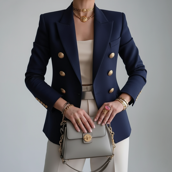 Women's Set with Double-Breasted Blazer and Straight-Leg Pants | Formal Outfit