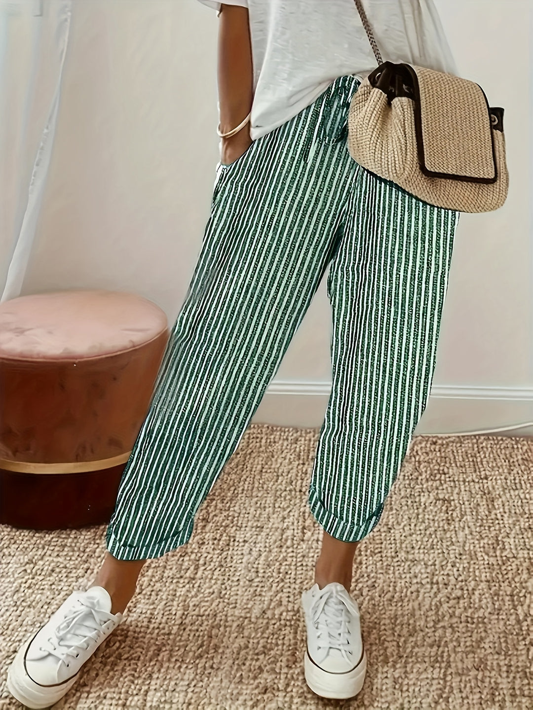 Women's Striped Jogger Pants with Cuffs at the Ankles | Casual Fit