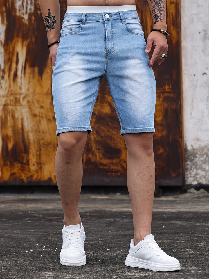 Męskie Szorty Denim | Szorty o Smukłej Sylwetce | Długość do Kolan | Nowoczesny Codzienny Styl