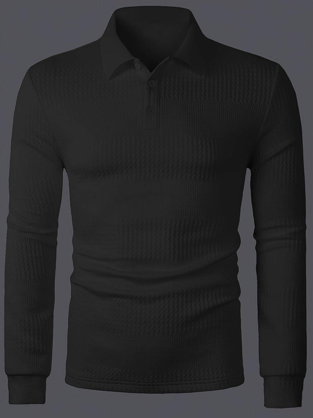 Men's Long Sleeve Polo | Slim Fit Shirt | Textured Finish | Smart Casual Style