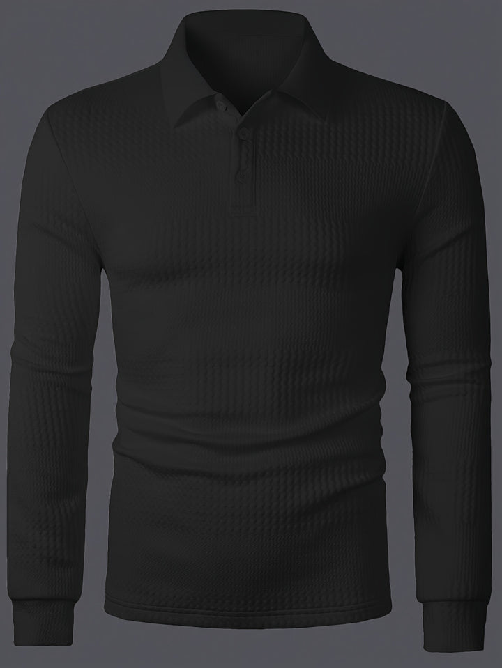 Men's Long Sleeve Polo | Slim Fit Shirt | Textured Finish | Smart Casual Style