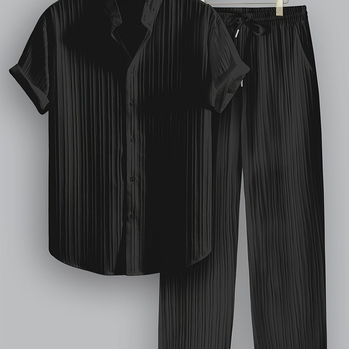 Men's Two-Piece Set | Shirt with Collar and Straight-Leg Pants | Fitted Outfit | Casual Everyday Style