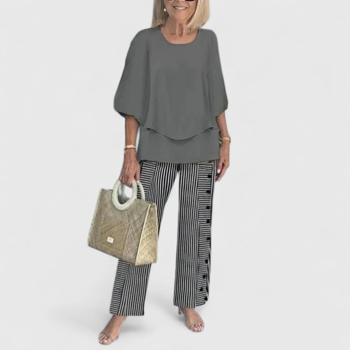 Mirella | Women's Loose-Fit Two-Piece Set with Blouse and Patterned Trousers