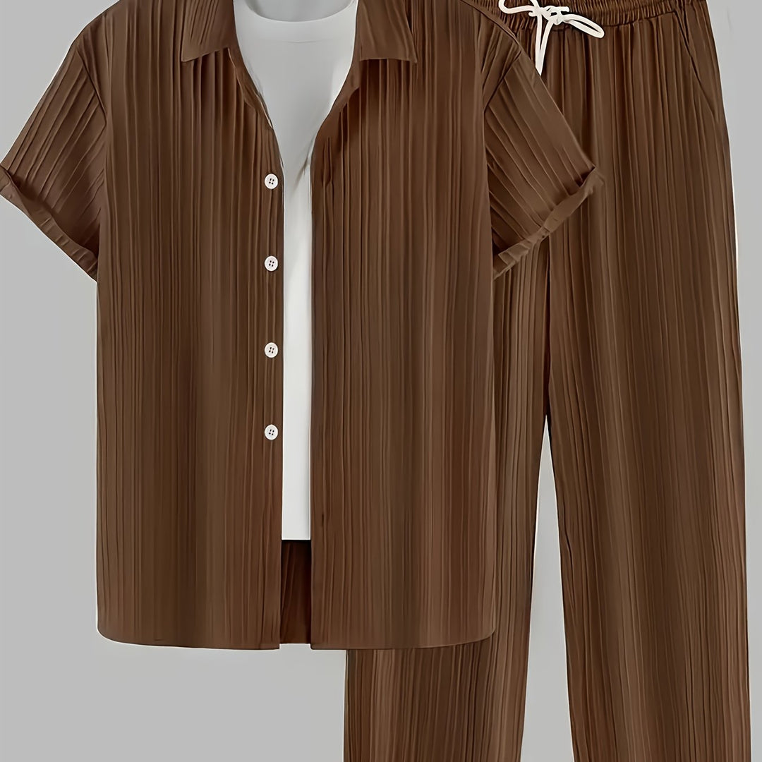 Men's Home Set | Shirt and Striped Pants Set | Regular Fit | Comfortable Relaxed Style