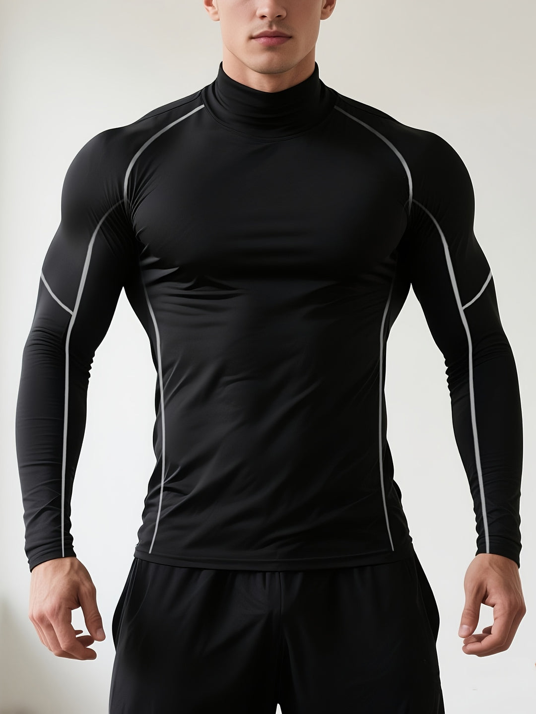 Men's Compression T-Shirt | Skinny Fit Long Sleeve Shirt | High Collar | Sporty Training Style