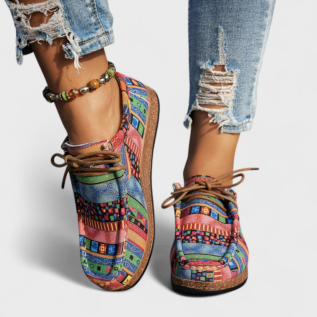 Seryphina | Women's Boho Lace-Up Sneakers with a Colorful Pattern, Round Toe, and Platform Sole