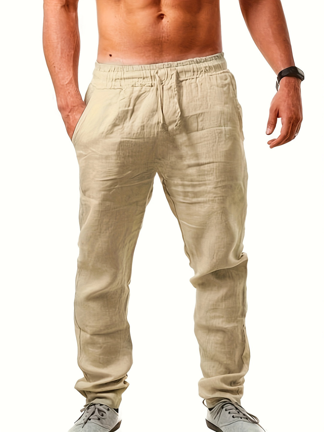 Men's Pants | Loose Fit Pants with Straight Leg | Waist Tie | Casual Summer Style