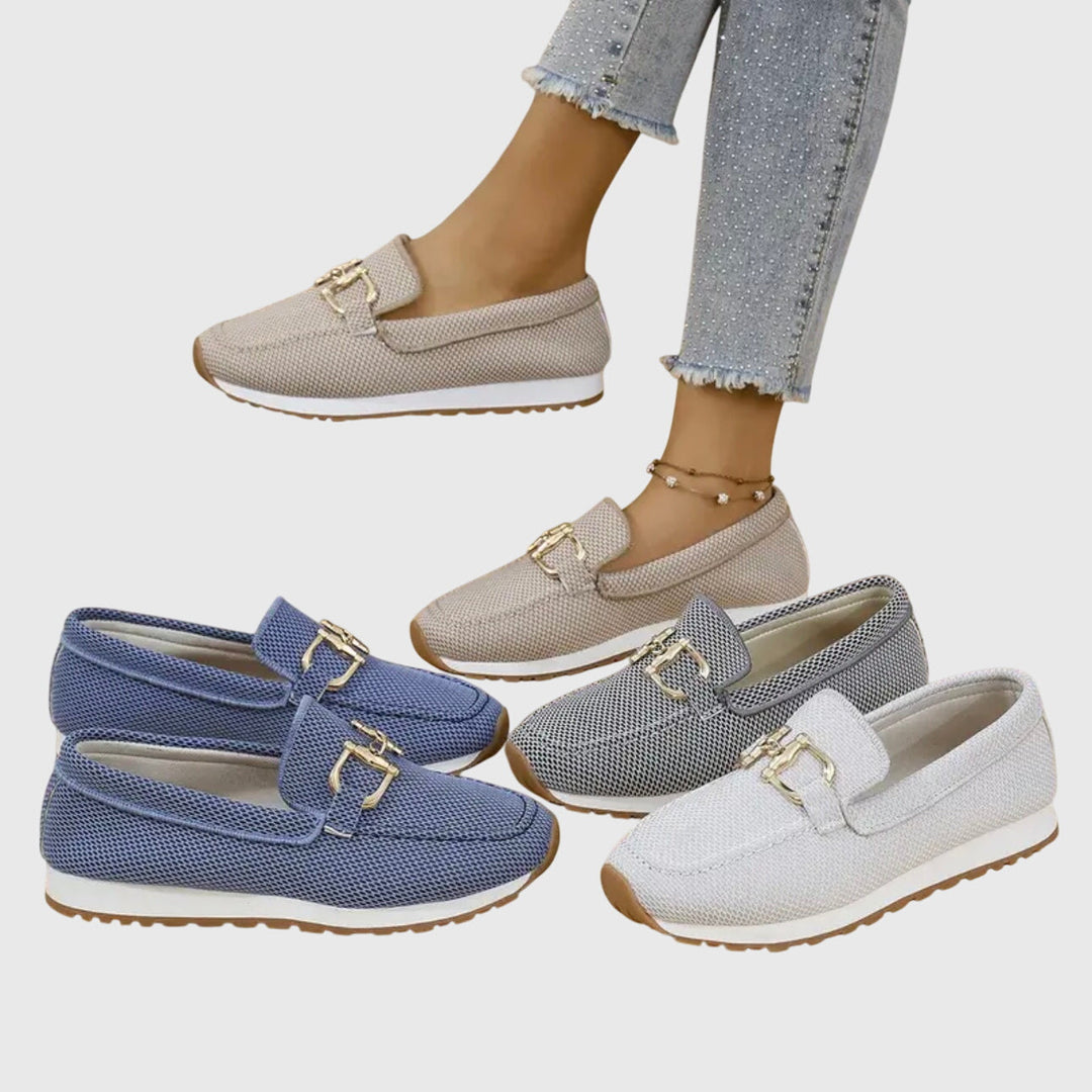 Elina | Women’s Slip-On Loafers with a Metal Detail and Textured Platform Sole