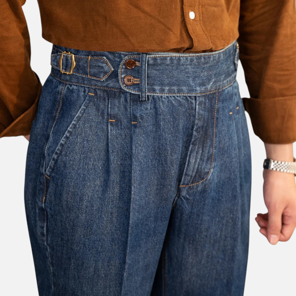 Men’s Everyday Denim-Style Trousers with Pleats and Straight Legs