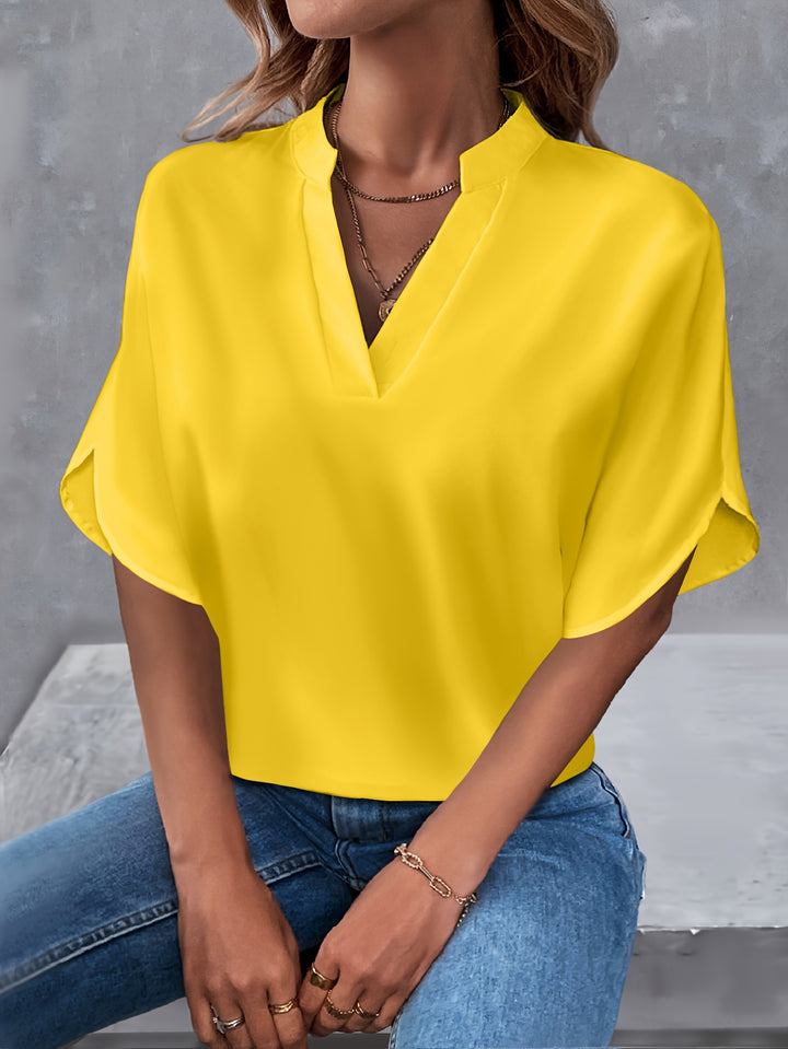 Women's Loose V-Neck Blouse with Short Sleeves | Casual Top