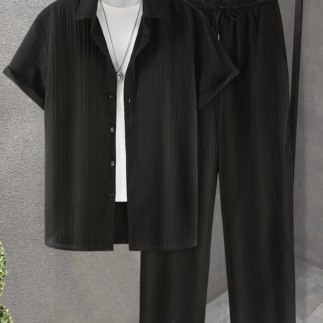 Men's Home Set | Shirt and Striped Pants Set | Regular Fit | Comfortable Relaxed Style