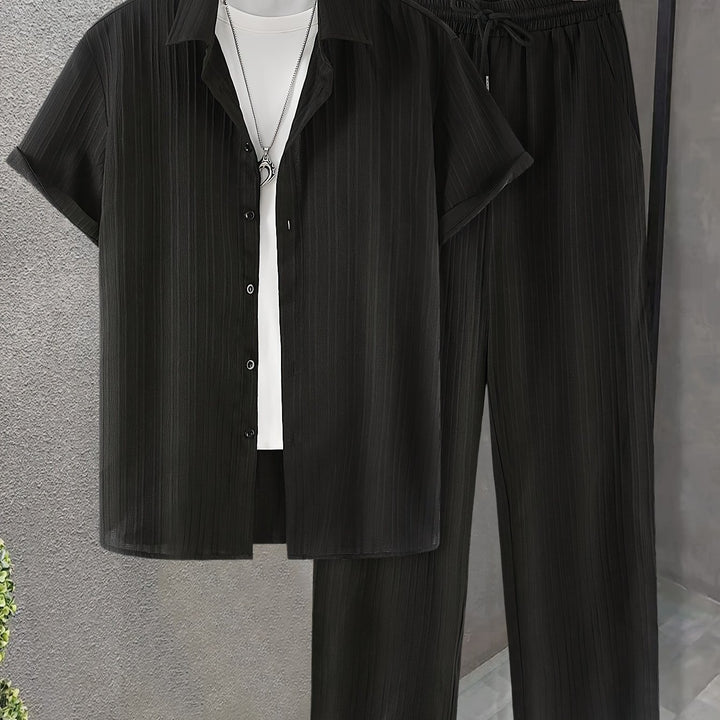 Men's Home Set | Shirt and Striped Pants Set | Regular Fit | Comfortable Relaxed Style