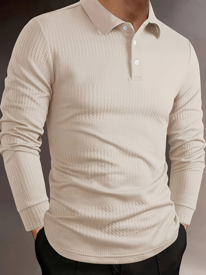 Men's Polo Shirt | Long Sleeve Polo Regular Fit | Textured Pattern | Casual Smart Style