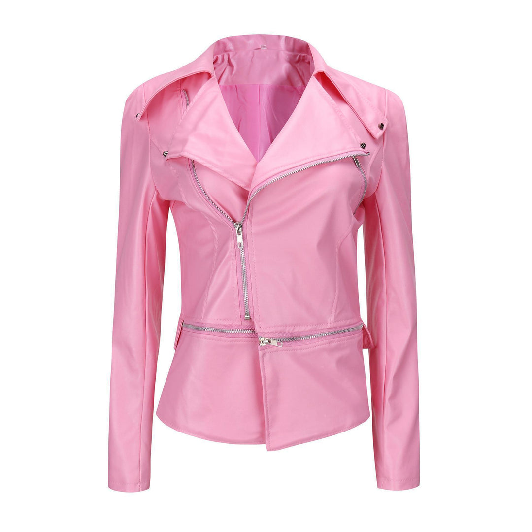 Damska kurtka motocyklowa slim fit z imitacji skóry