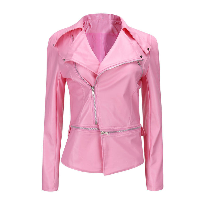 Damska kurtka motocyklowa slim fit z imitacji skóry