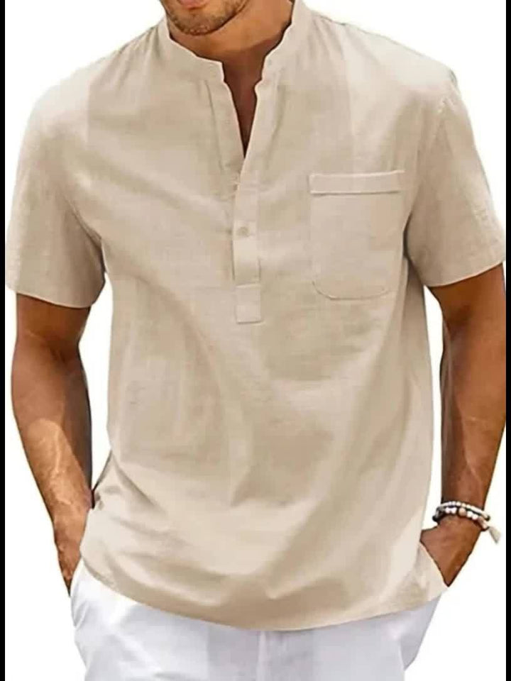 Men's Henley Shirt | Short Sleeve Regular Fit Shirt | Stand Collar | Summer Casual Style