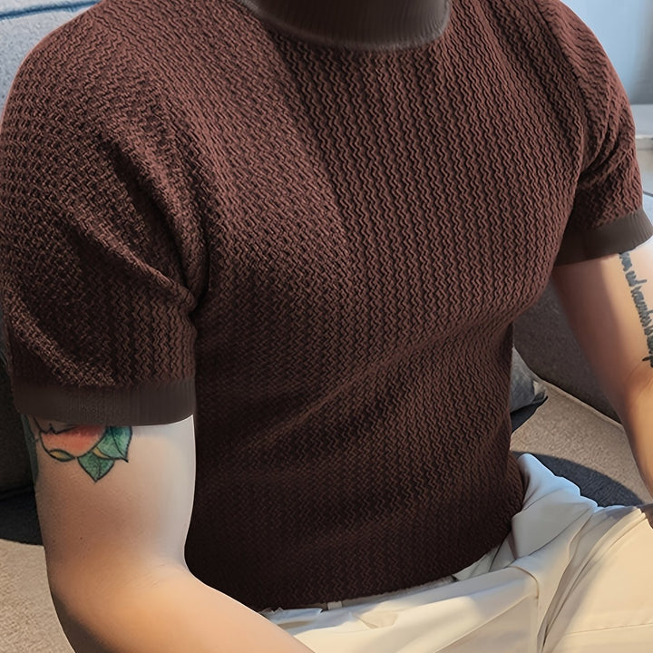 Męski T-Shirt | T-Shirt Skinny Fit z Wysokim Kołnierzem | Krótki Rękaw | Casualowy Styl na Co Dzień