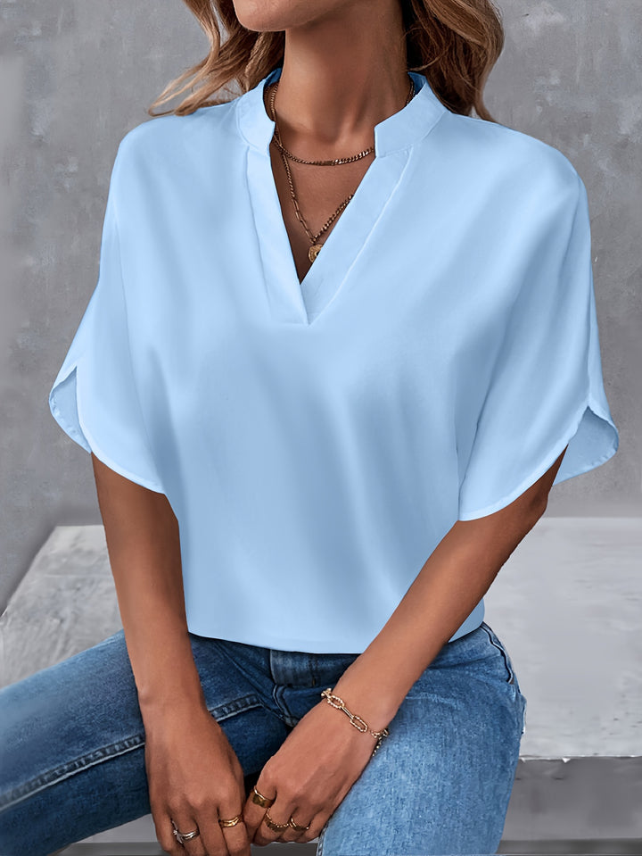 Women's Loose V-Neck Blouse with Short Sleeves | Casual Top