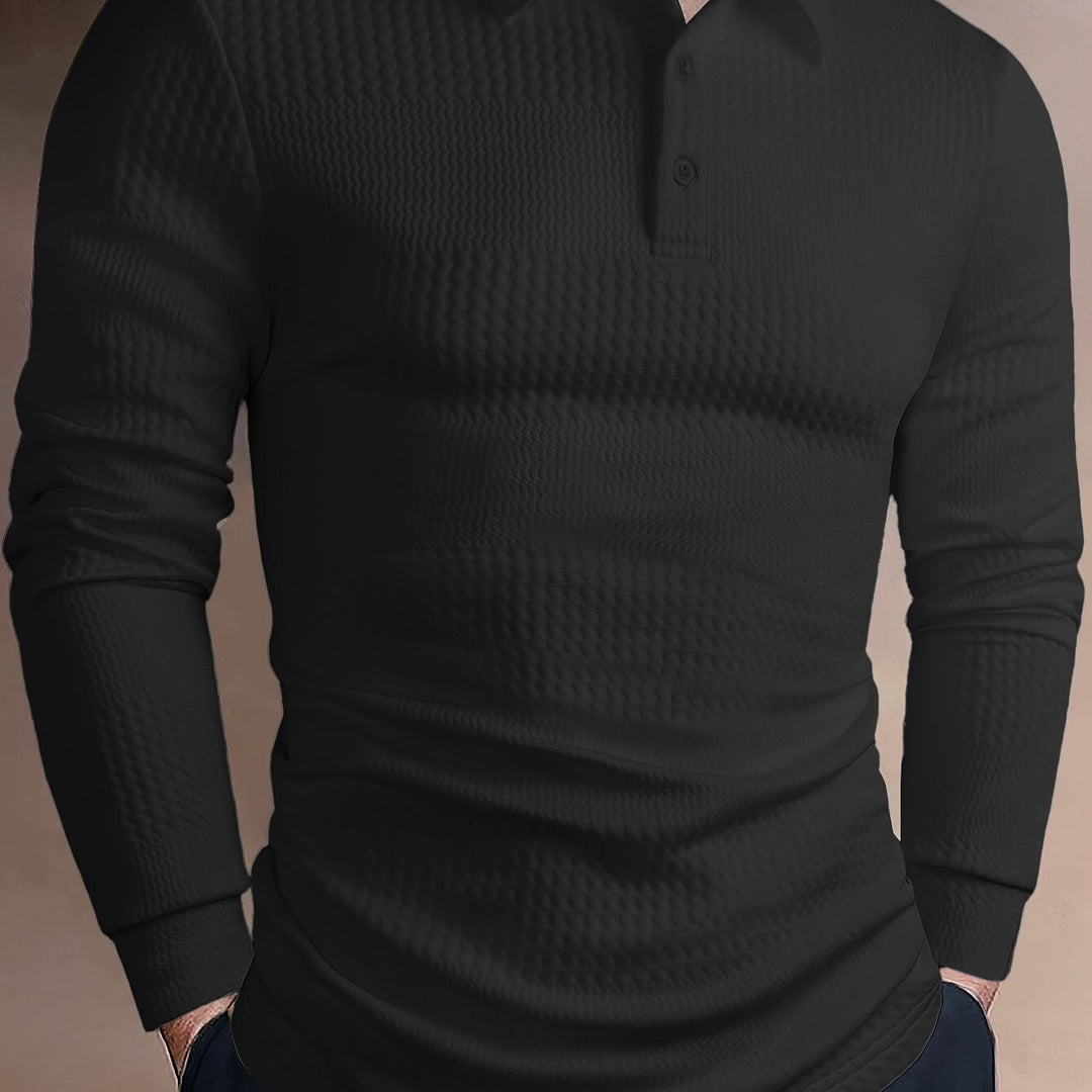 Men's Long Sleeve Polo | Slim Fit Shirt | Textured Finish | Smart Casual Style