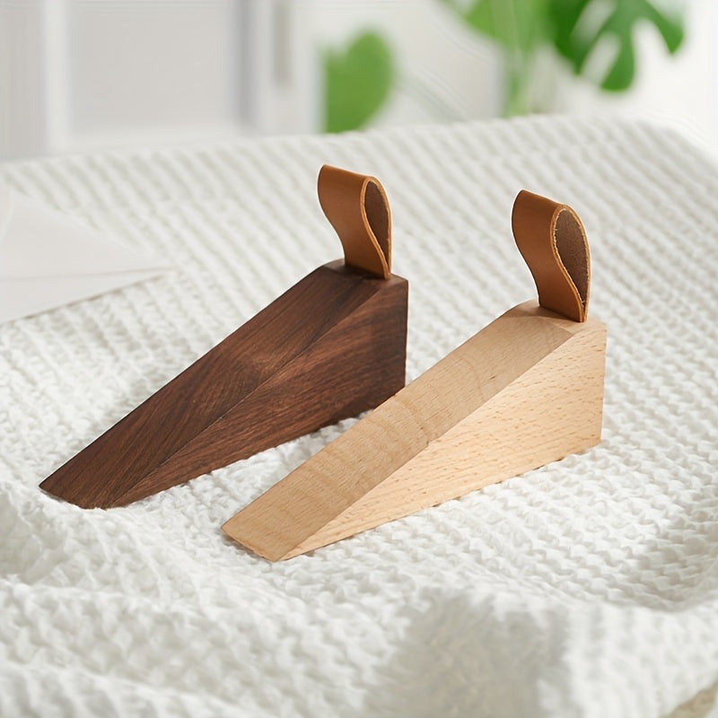 Wooden Door Stopper | Wedge Stopper with Eco-Leather Strap | Non-Slip