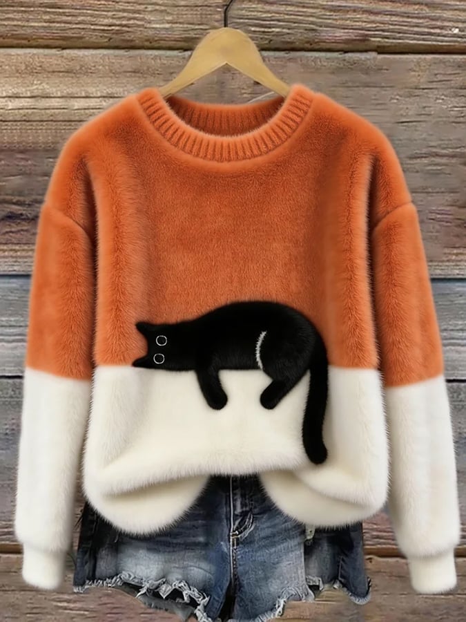 Damski sweter z motywem śpiącego kota