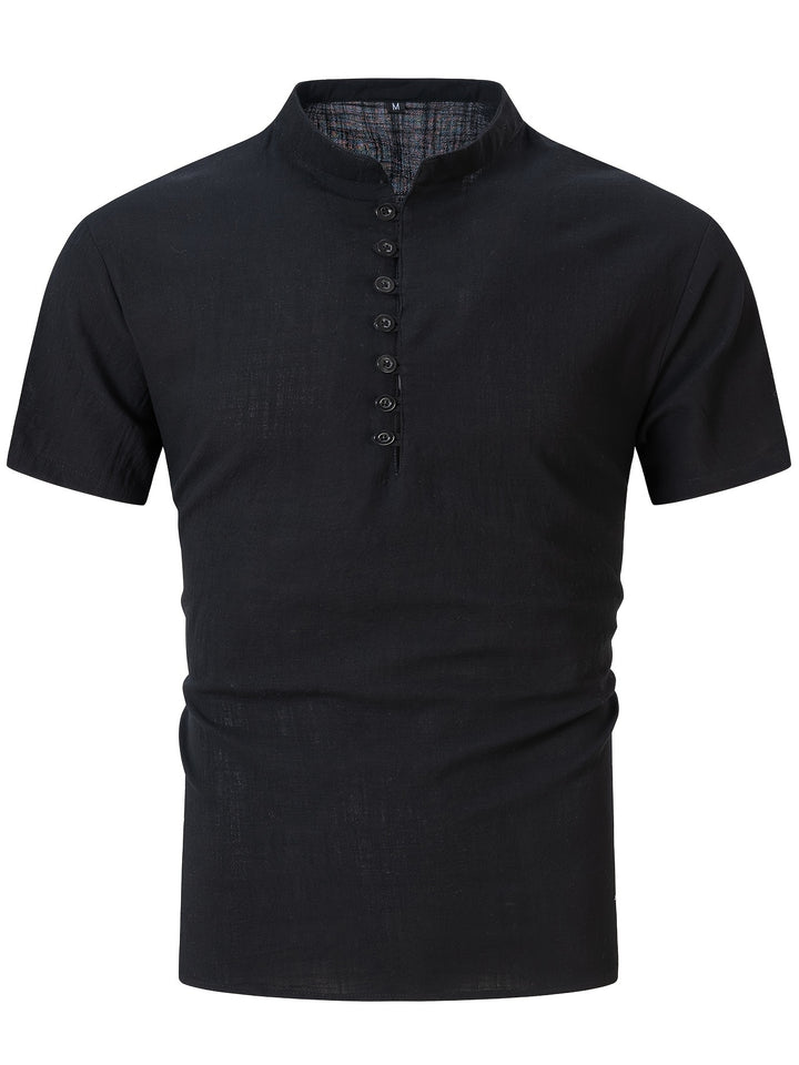 Męska Koszula Henley | Koszula Regular Fit z Krótkim Rękawem | Guziki i Stójka | Letni Styl Casual