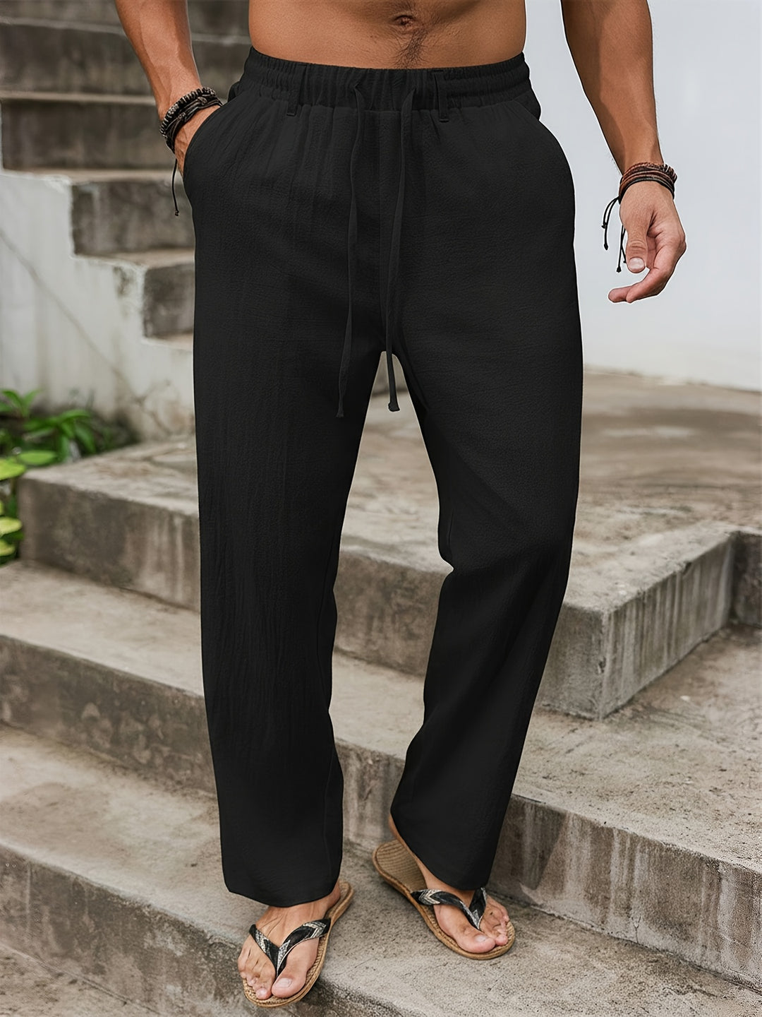 Men's Minimalist Pants Straight Leg Drawstring Waist Pants | Modern