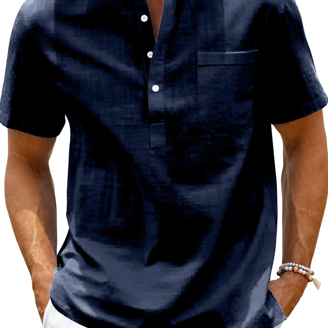 Men's Henley Shirt | Short Sleeve Relaxed Fit Shirt | Stand Collar | Summer Casual Style