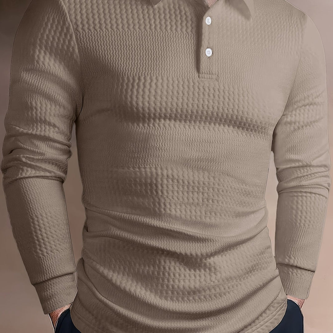 Men's Long Sleeve Polo | Slim Fit Shirt | Textured Finish | Smart Casual Style