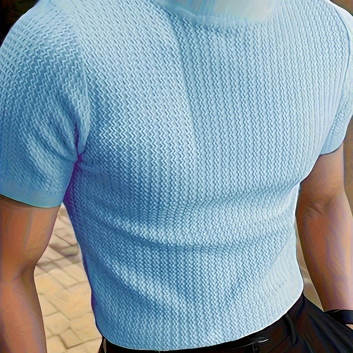 Męski T-Shirt | T-Shirt Skinny Fit z Wysokim Kołnierzem | Krótki Rękaw | Casualowy Styl na Co Dzień