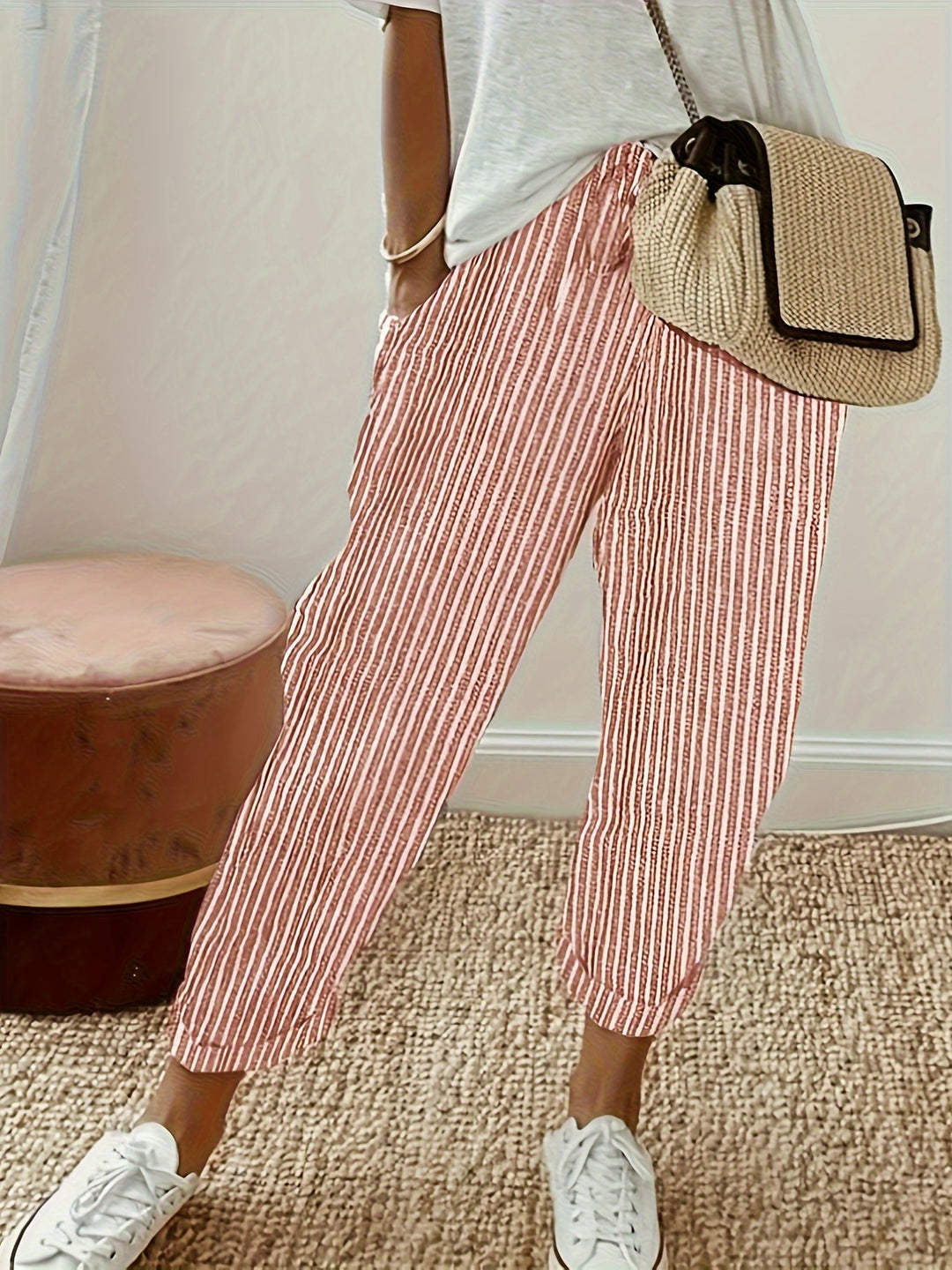 Women's Striped Jogger Pants with Cuffs at the Ankles | Casual Fit