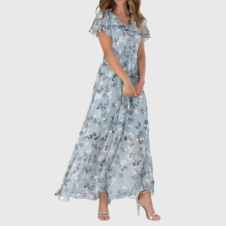 Flora | Damska Sukienka Maxi w Kwiaty z Dekoltem V